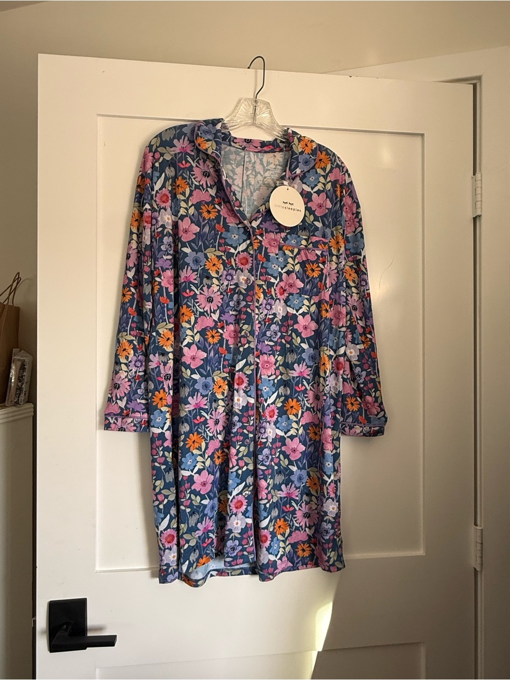 Little Sleepies Navy Floral Button-Front Dress with Pink & Orange Flowers